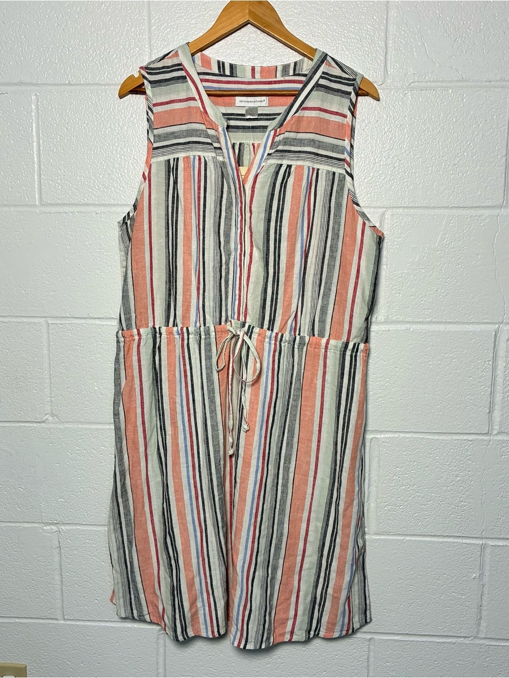 NEW Christopher & Banks linen rayon blend striped vneck dress